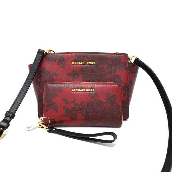 Michael Kors Handbags - Michael Kors Red Lace Selma Messenger Set